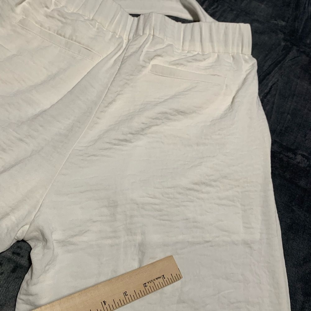 B New York Women Cream Textured Wide Leg Belted Pants Medium Off White Boho Flaw - Picture 6 of 12